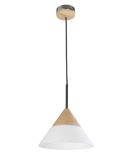 Finn Scandinavian Blonde Wood & Opal Glass Wide Cone Pendant Light