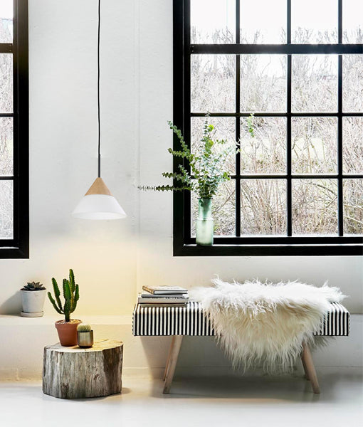 Finn Scandinavian Blonde Wood & Opal Glass Wide Cone Pendant Light