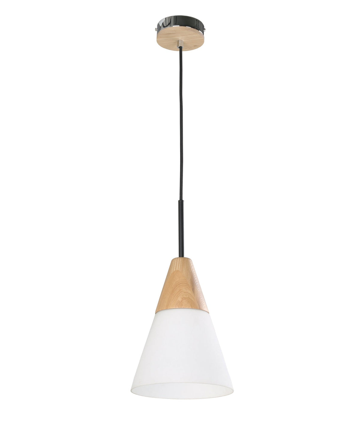 Finn Scandinavian Blonde Wood & Opal Glass Medium Cone Pendant Light