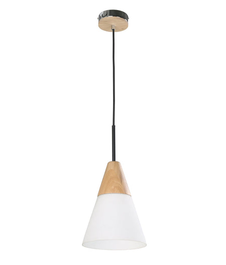 Finn Scandinavian Blonde Wood & Opal Glass Medium Cone Pendant Light