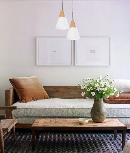 Finn Scandinavian Blonde Wood & Opal Glass Medium Cone Pendant Light