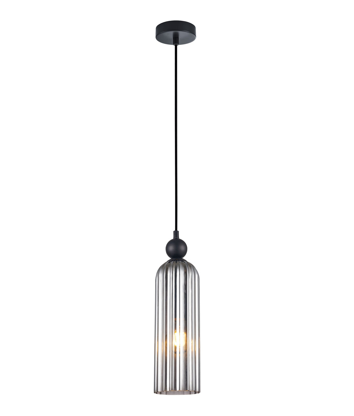 Flauta Interior Round Top Cylinder Ribbed Pendant Light - Smokey Black