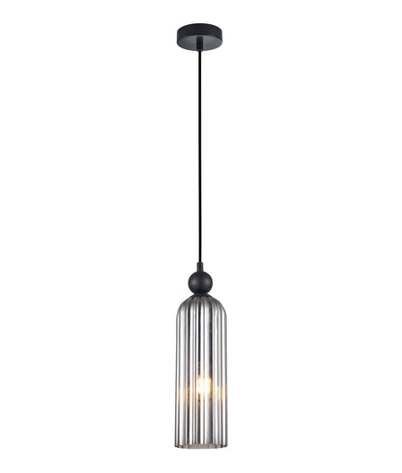 Flauta Interior Round Top Cylinder Ribbed Pendant Light - Smokey Black