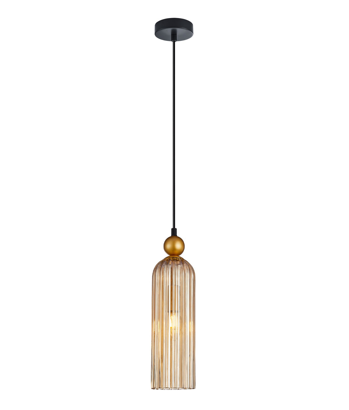 Flauta Interior Round Top Cylinder Ribbed Pendant Light - Amber