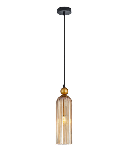 Flauta Interior Round Top Cylinder Ribbed Pendant Light - Amber