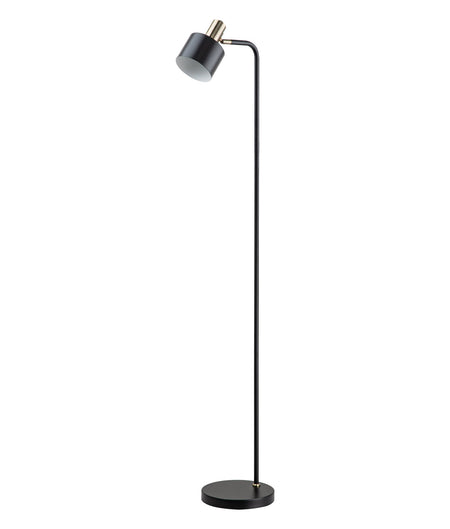 Flotar Interior Cylinder Iron Shade with Antique Brass Highlight Floor Lamp - Black