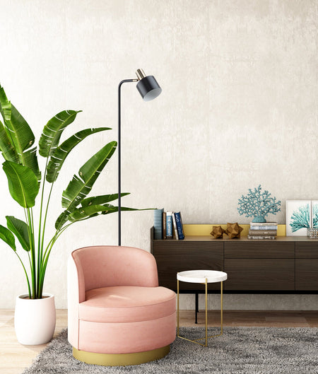 Flotar Interior Cylinder Iron Shade with Antique Brass Highlight Floor Lamp - Black
