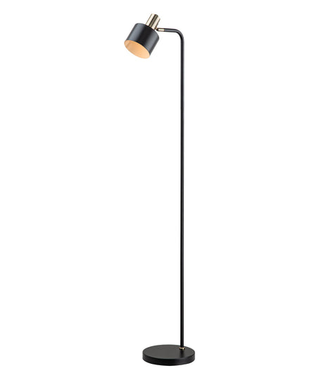Flotar Interior Cylinder Iron Shade with Antique Brass Highlight Floor Lamp - Black
