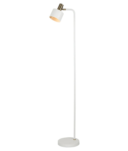 Flotar Interior Cylinder Iron Shade with Antique Brass Highlight Floor Lamp - White