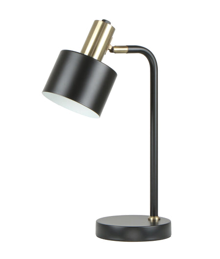 Flotar Interior Cylinder Iron Shade with Antique Brass Highlight Table Lamp - Black