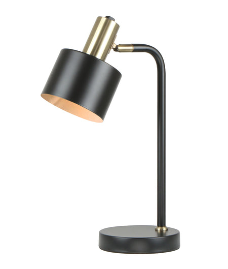 Flotar Interior Cylinder Iron Shade with Antique Brass Highlight Table Lamp - Black