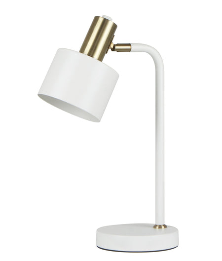 Flotar Interior Cylinder Iron Shade with Antique Brass Highlight Table Lamp - White
