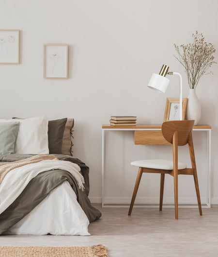 Flotar Interior Cylinder Iron Shade with Antique Brass Highlight Table Lamp - White