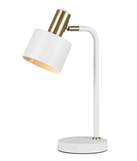 Flotar Interior Cylinder Iron Shade with Antique Brass Highlight Table Lamp - White