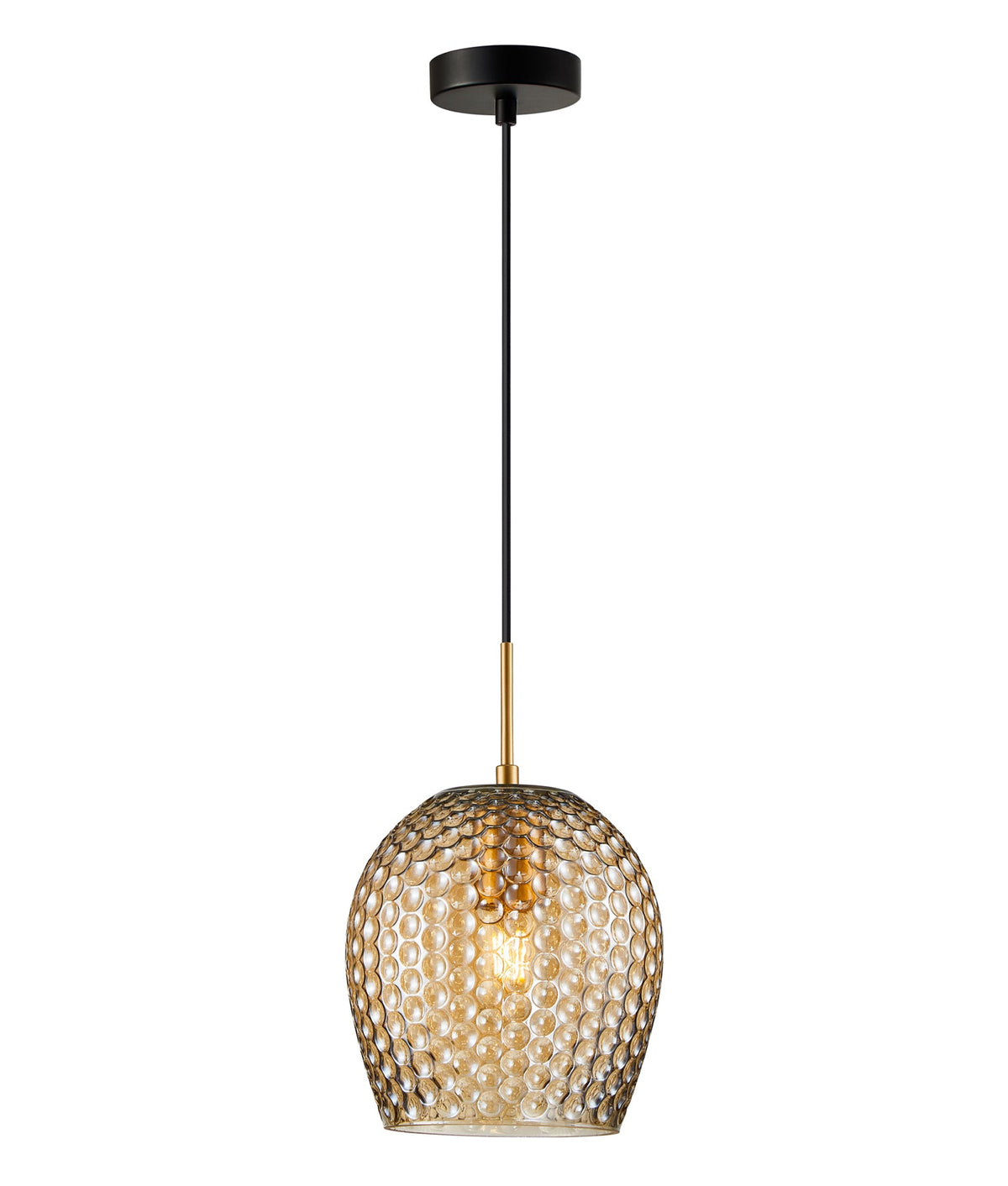 Fossetta Interior Wine Glass Shape Dimpled Pendant Light - Amber