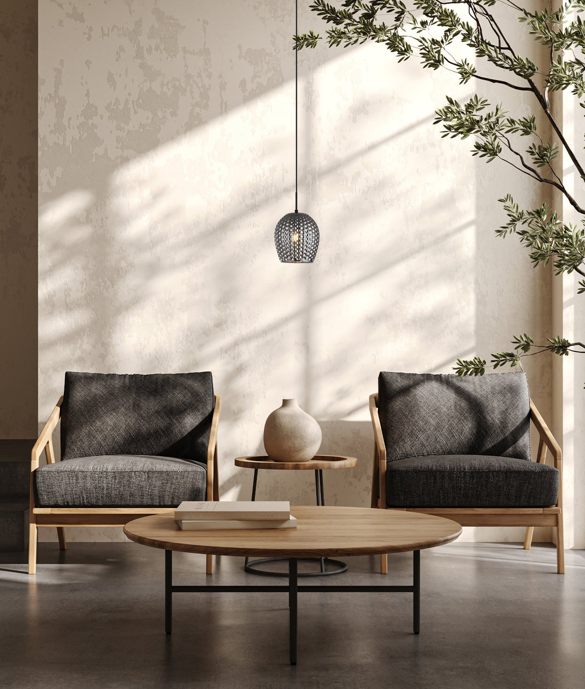 Fossetta Interior Wine Glass Shape Dimpled Pendant Light - Mirror Finish Smokey Black
