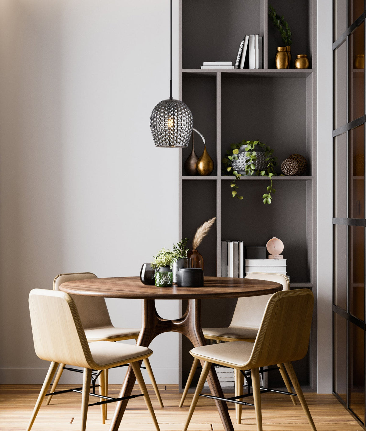 Fossetta Interior Wine Glass Shape Dimpled Pendant Light - Mirror Finish Smokey Black