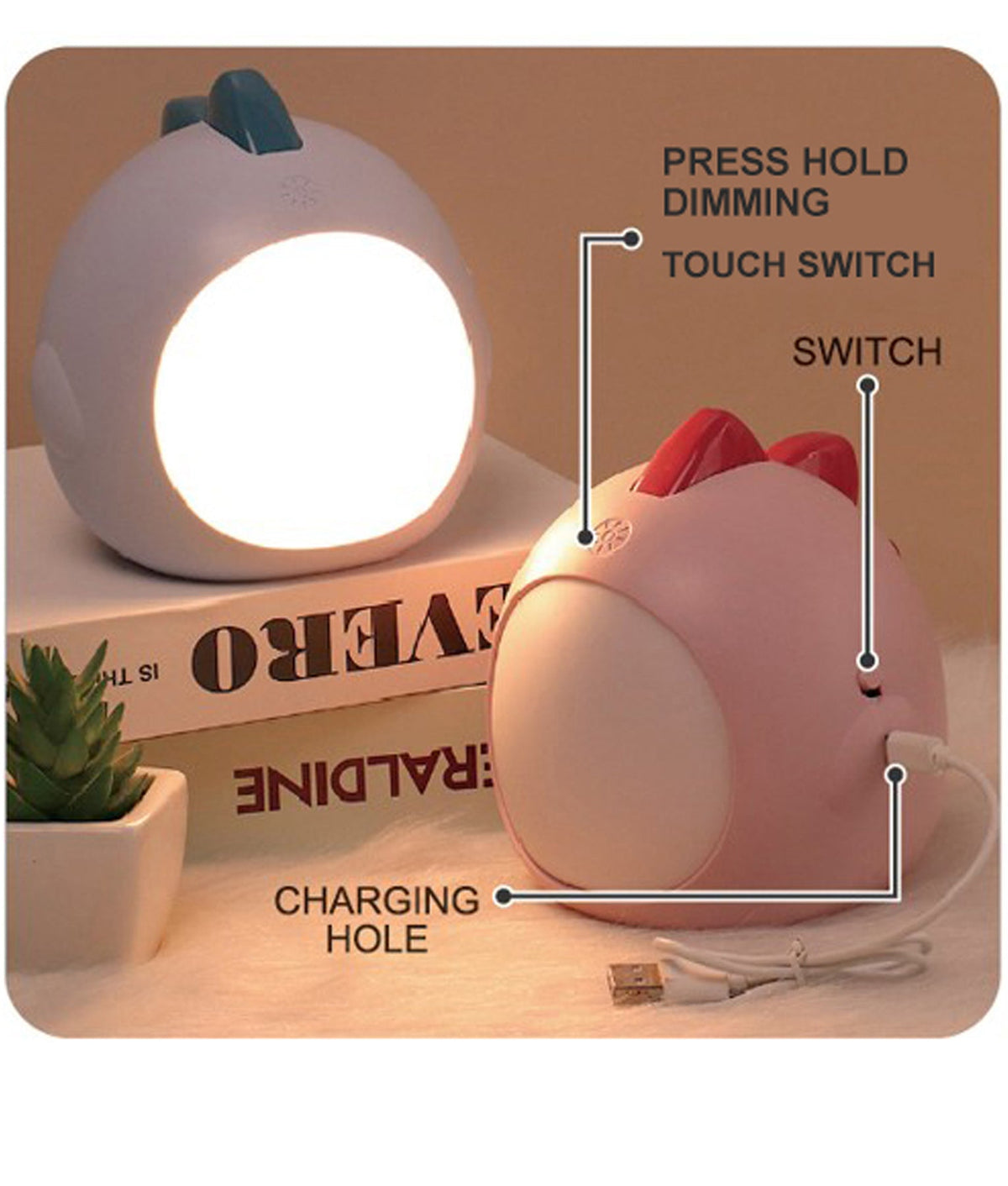 Frango LED Tri-CCT Chicken Nightlight Dimmable USB DC 5V Rechargeable - Yellow