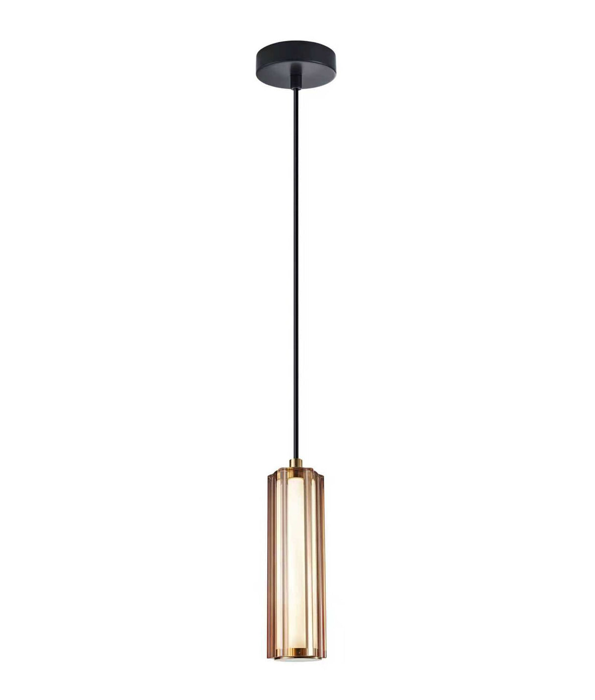 Freccia Interior LED Tri-CCT Glass with Curve Cylinder Pendant Light - Coffee Glass