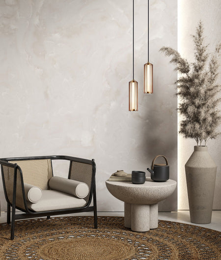 Freccia Interior LED Tri-CCT Glass with Curve Cylinder Pendant Light - Coffee Glass
