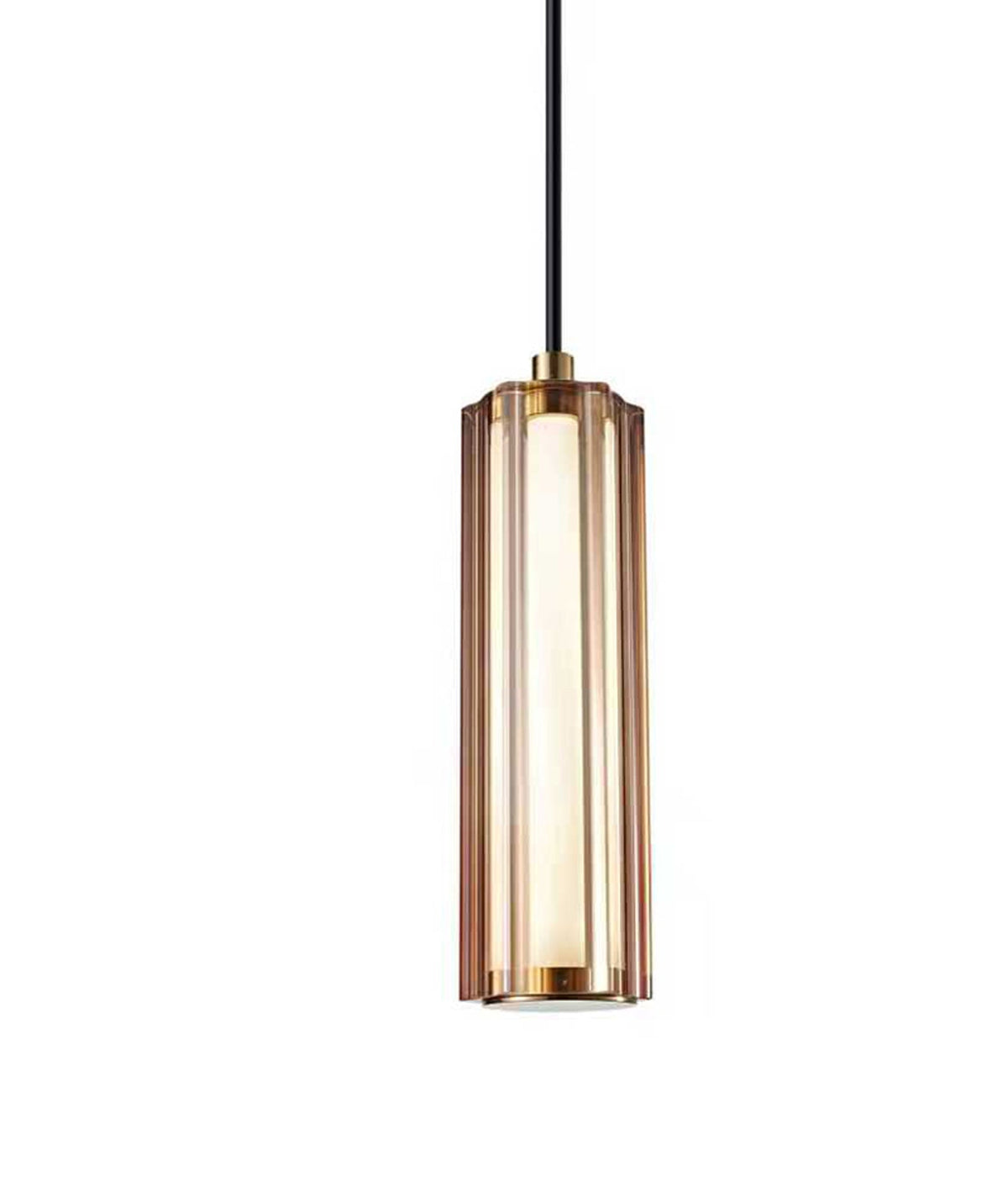 Freccia Interior LED Tri-CCT Glass with Curve Cylinder Pendant Light - Coffee Glass