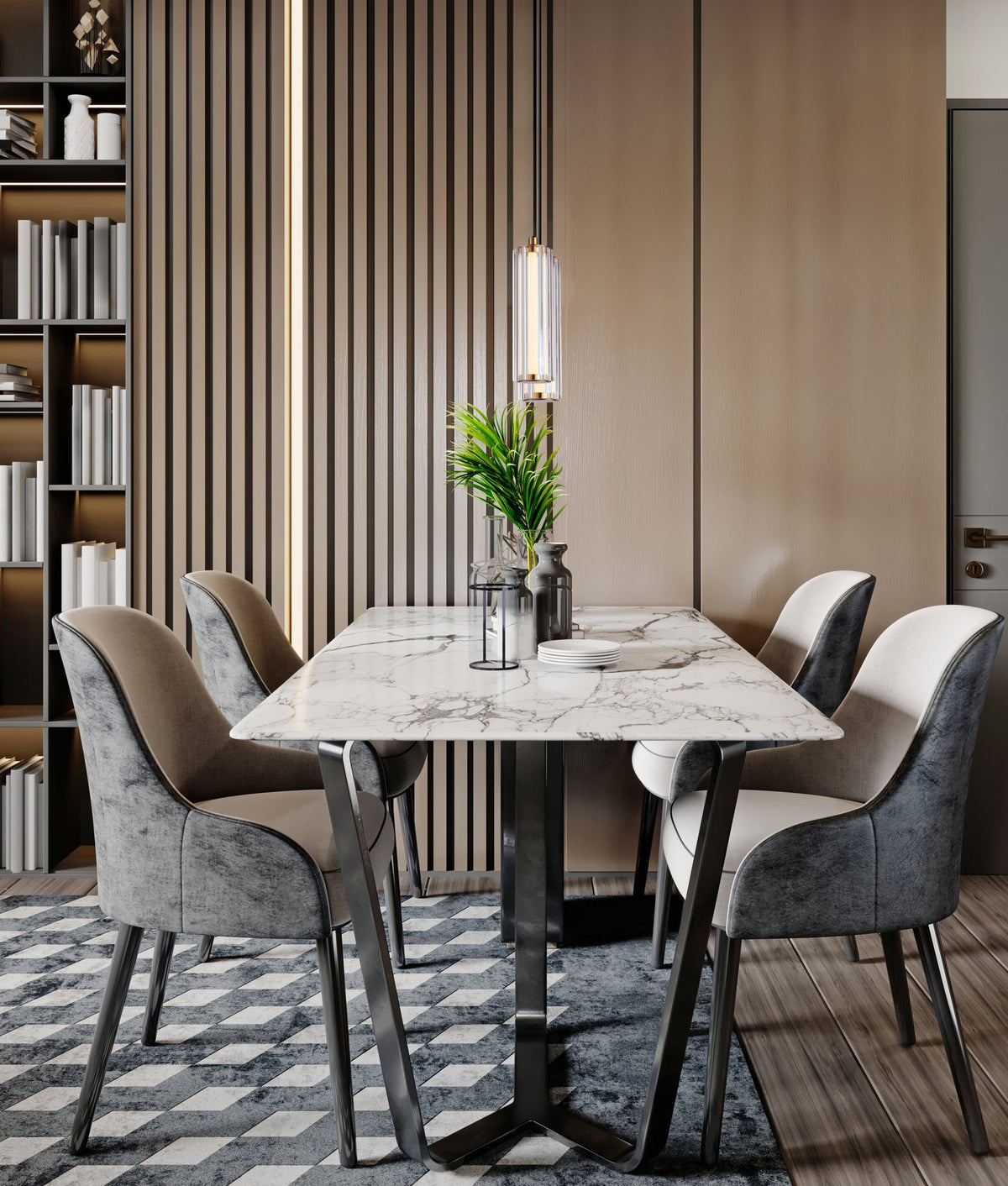 Freccia Interior LED Tri-CCT Glass with Curve Cylinder Pendant Light - Clear Glass