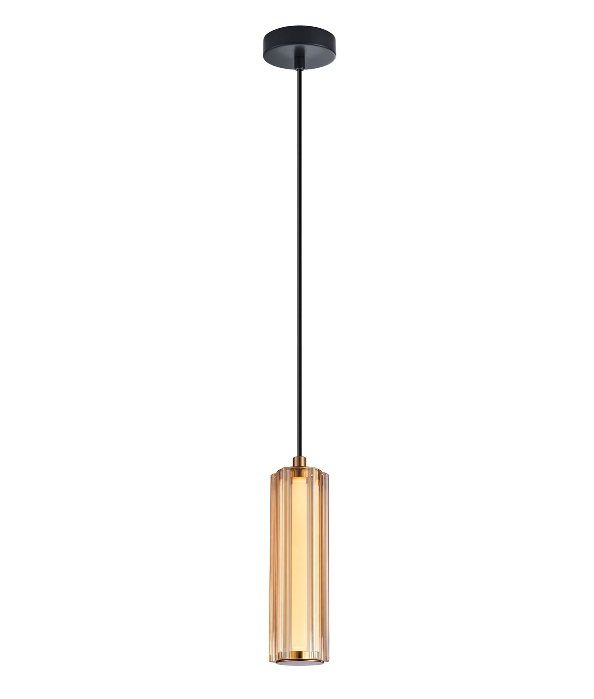 Freccia Interior LED Tri-CCT Glass with Curve Cylinder Pendant Light - Amber Glass