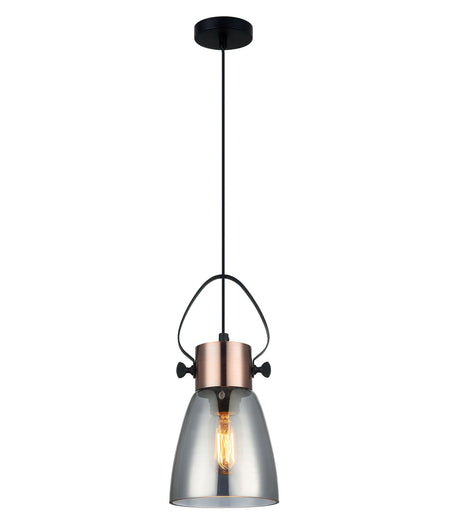 Fumoso Smokey Black Mirror Finish Glass Ellipse Shape Pendant Light