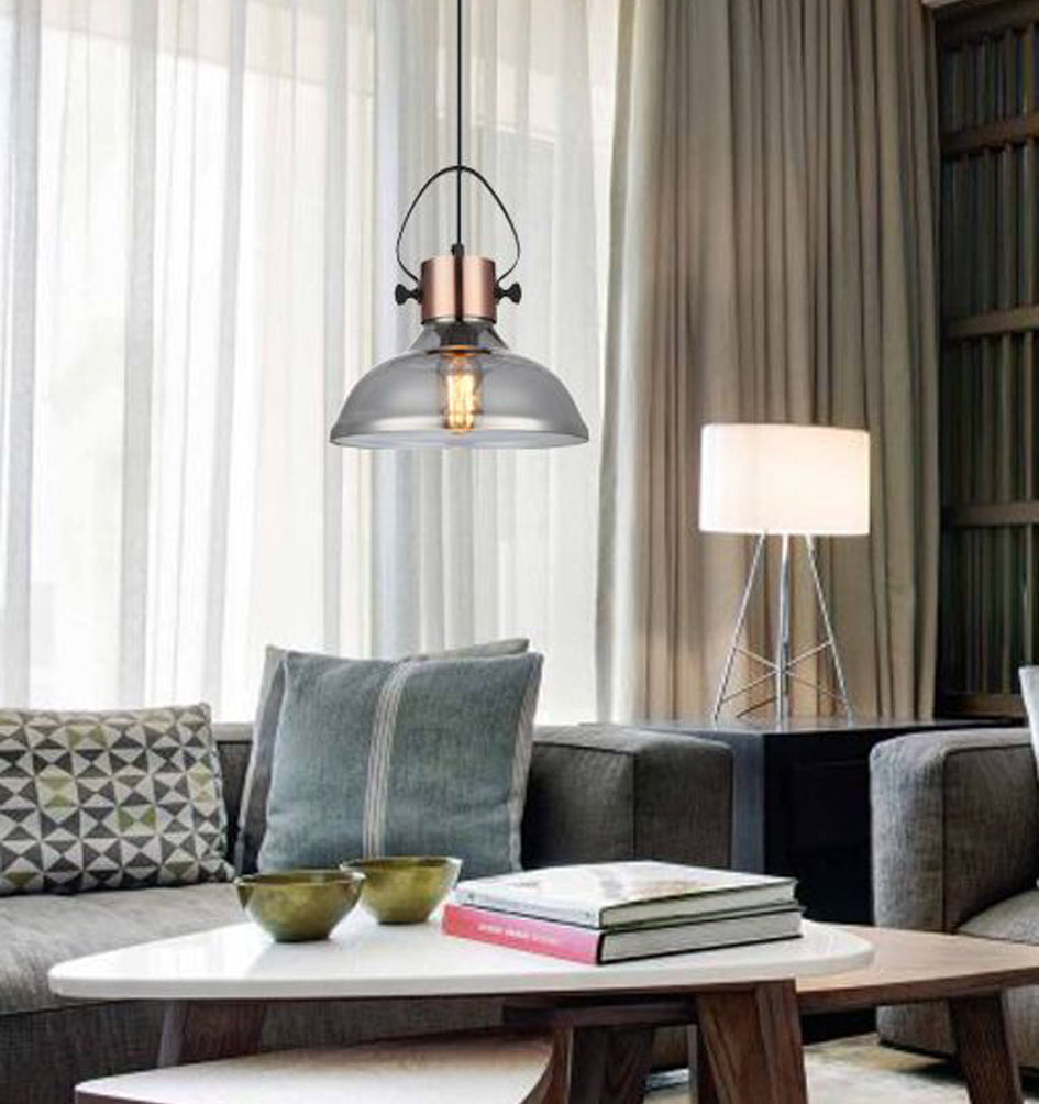 Fumoso Retro Smokey Black Mirror Finish Glass Dome Shape Pendant Light