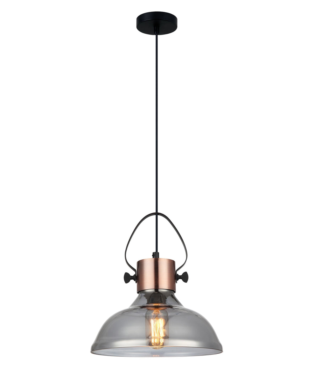 Fumoso Retro Smokey Black Mirror Finish Glass Dome Shape Pendant Light