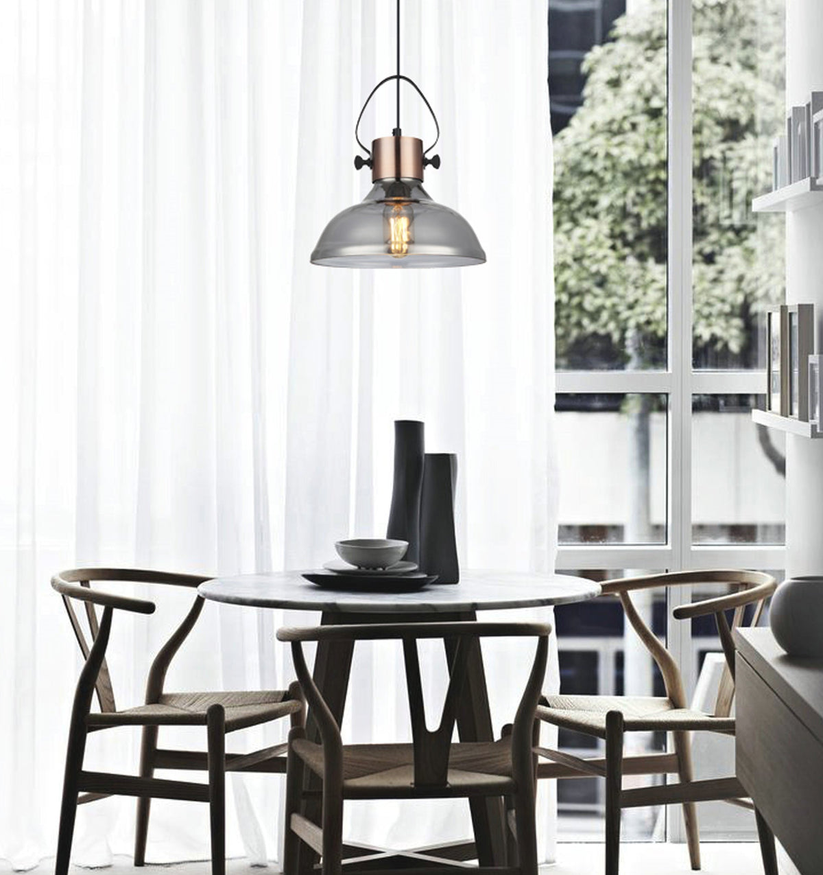 Fumoso Retro Smokey Black Mirror Finish Glass Dome Shape Pendant Light