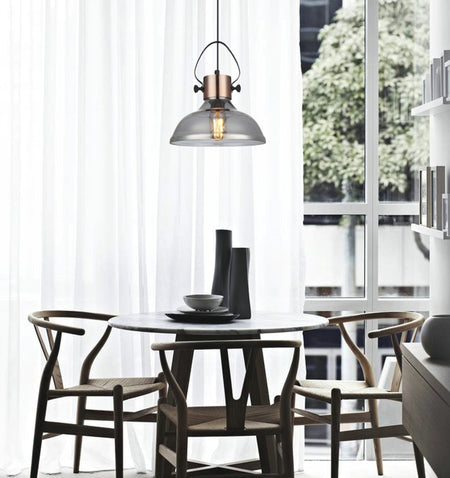 Fumoso Retro Smokey Black Mirror Finish Glass Dome Shape Pendant Light