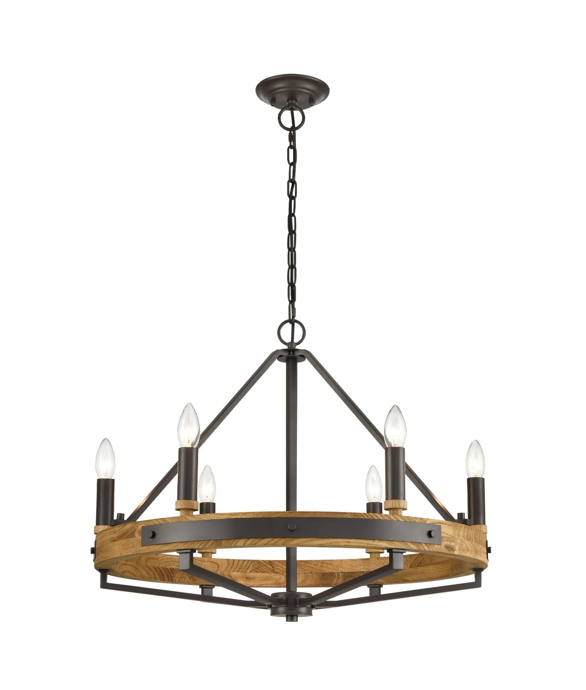 Funale Interior Candelabra Natural Wood / Oak Wood 6-Light Pendant Light - Natural Wood Oil Rubbed Bronze Hardware