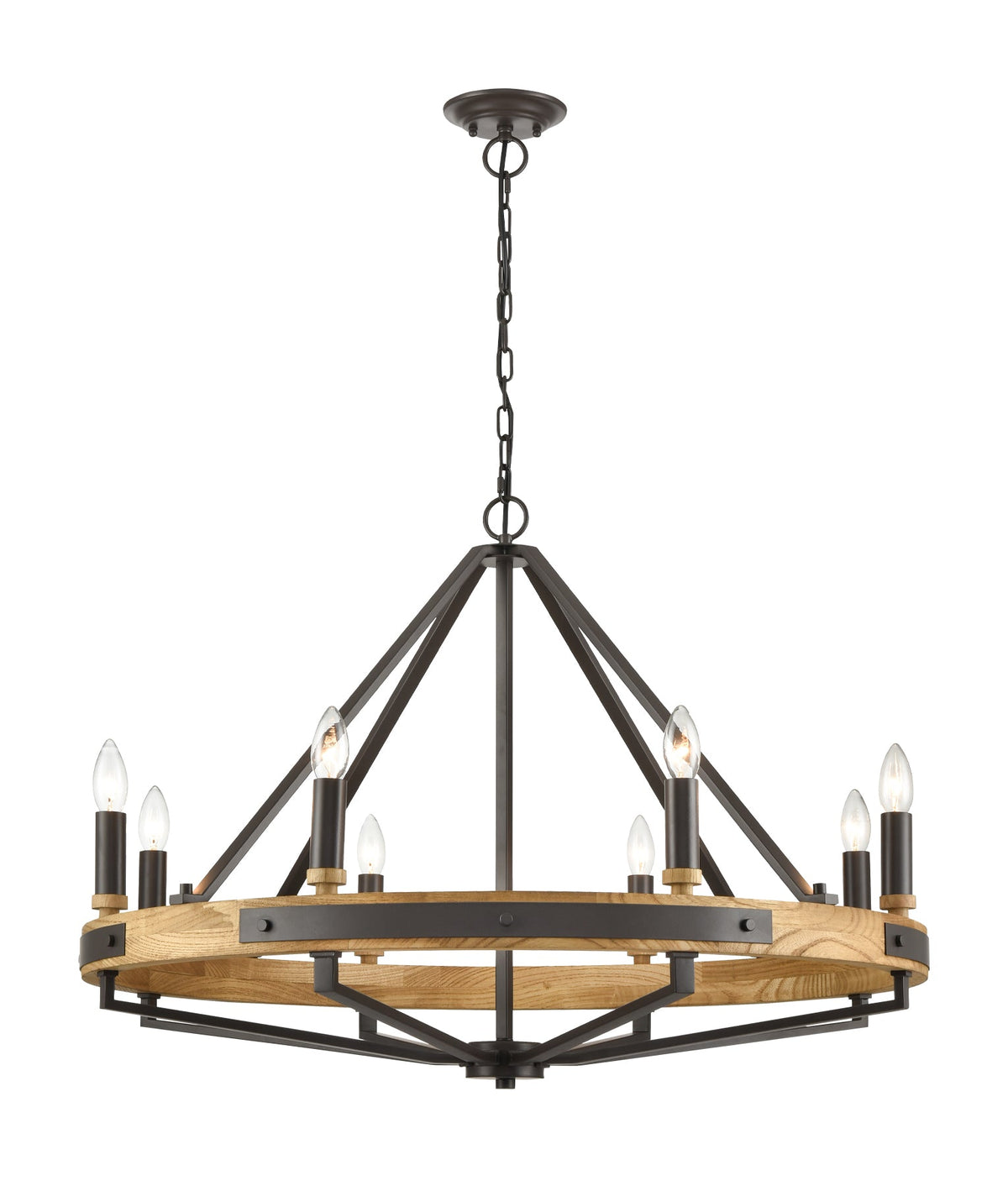 Funale Interior Candelabra Natural Wood / Oak Wood 8-Light Pendant Light - Natural Wood Oil Rubbed Bronze Hardware
