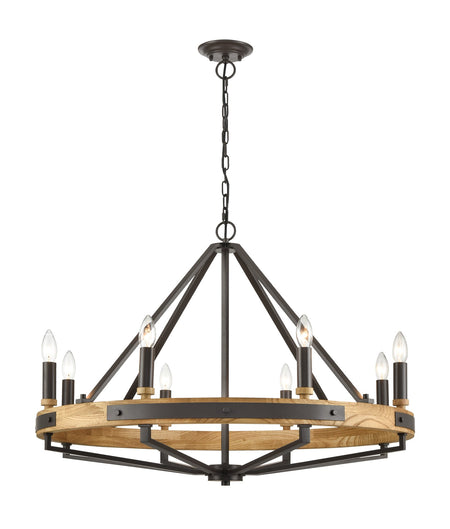 Funale Interior Candelabra Natural Wood / Oak Wood 8-Light Pendant Light - Natural Wood Oil Rubbed Bronze Hardware