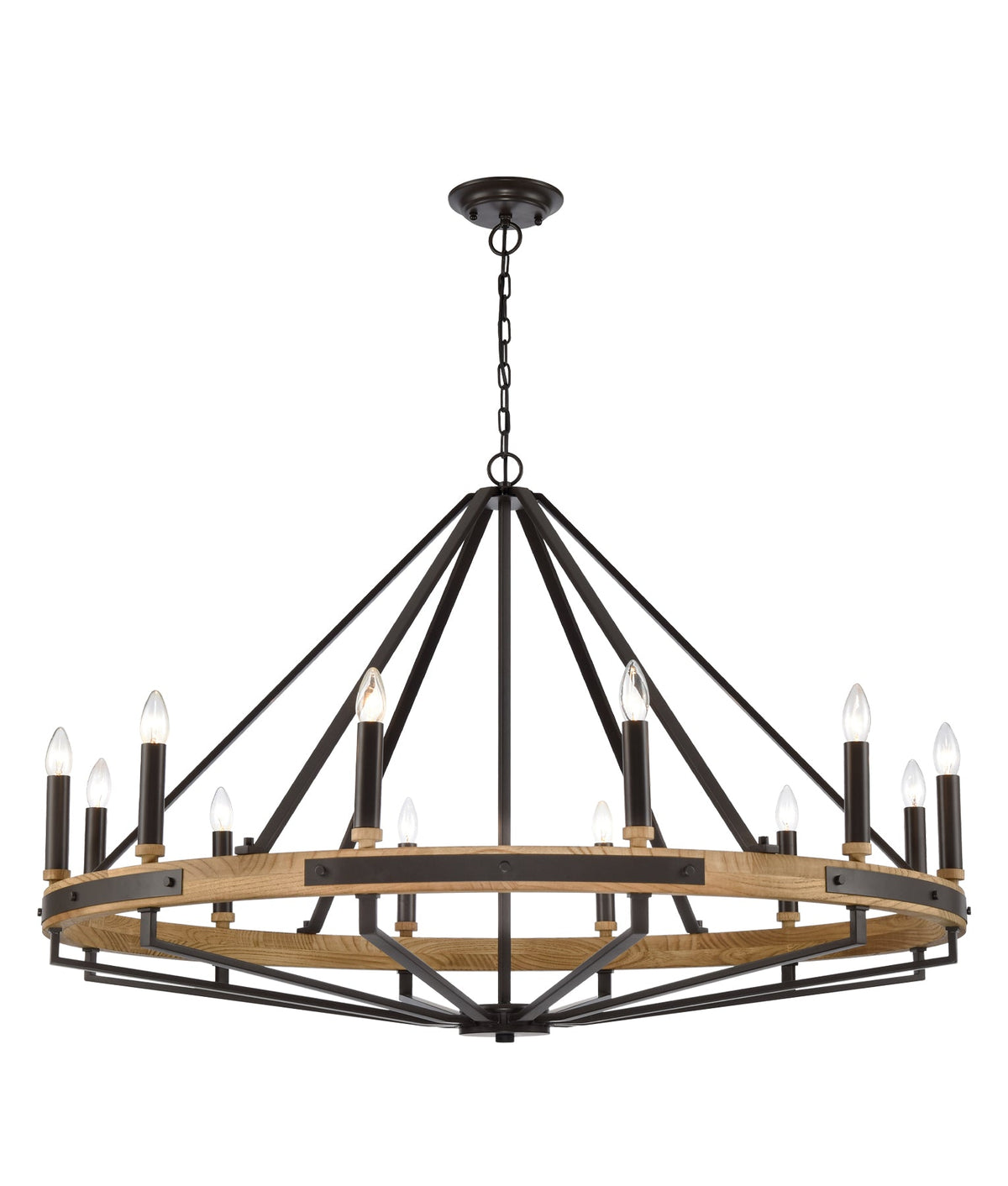 Funale Interior Candelabra Natural Wood / Oak Wood 12-Light Pendant Light - Natural Wood Oil Rubbed Bronze Hardware