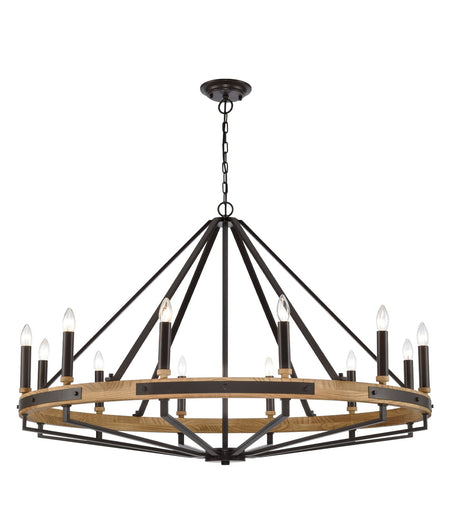 Funale Interior Candelabra Natural Wood / Oak Wood 12-Light Pendant Light - Natural Wood Oil Rubbed Bronze Hardware