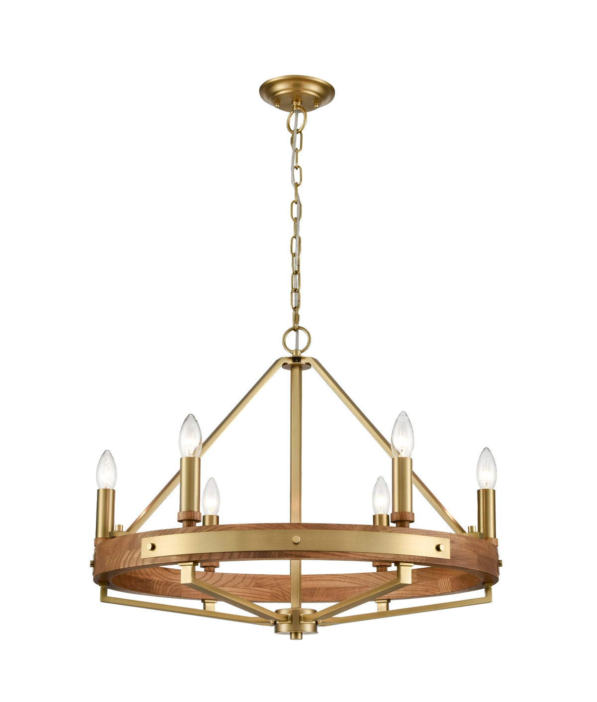 Funale Interior Candelabra Natural Wood / Oak Wood 6-Light Pendant Light - Oak Wood Satin Brass Hardware