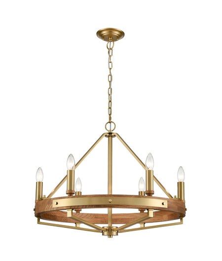 Funale Interior Candelabra Natural Wood / Oak Wood 6-Light Pendant Light - Oak Wood Satin Brass Hardware