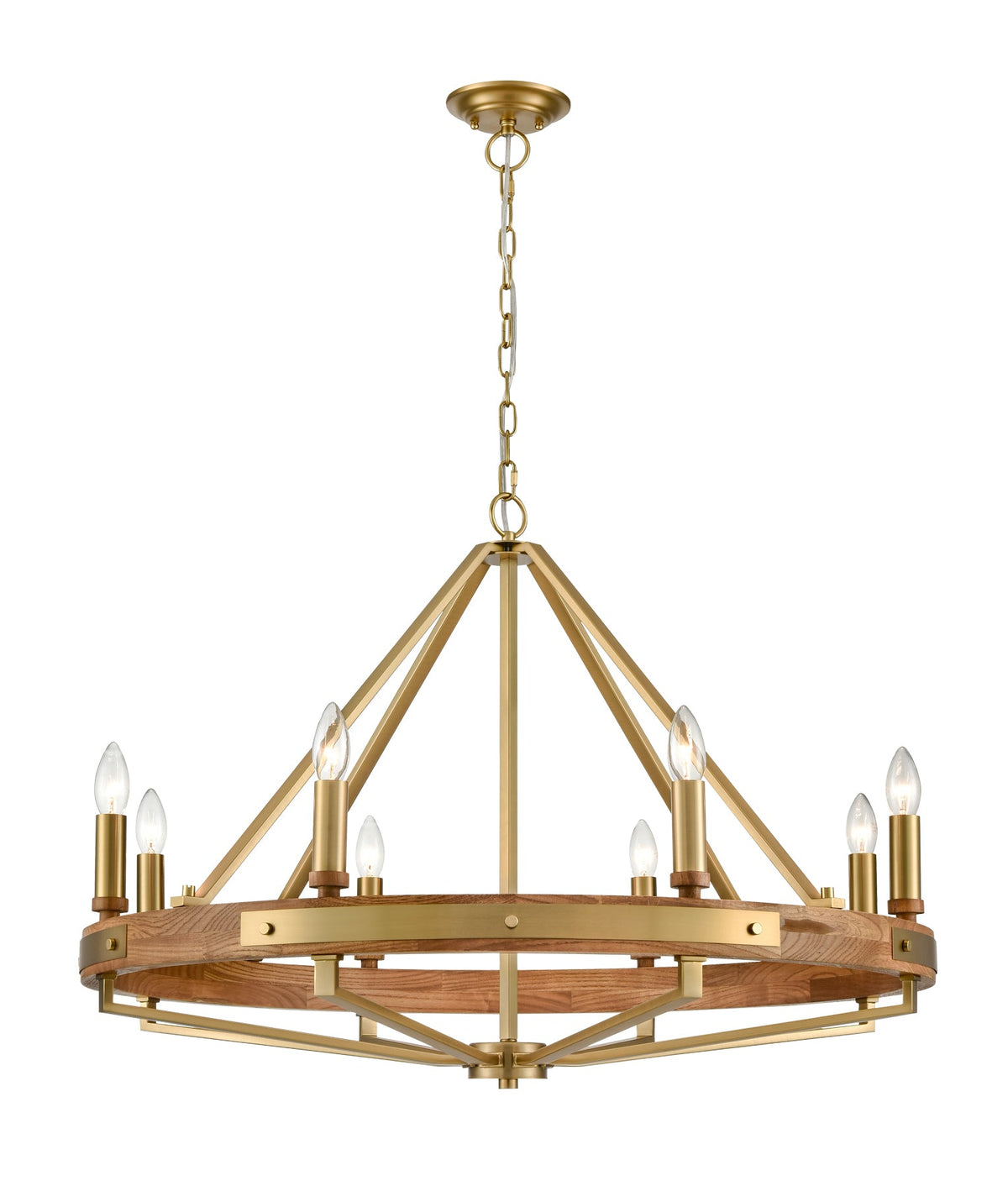Funale Interior Candelabra Natural Wood / Oak Wood 8-Light Pendant Light - Oak Wood Satin Brass Hardware