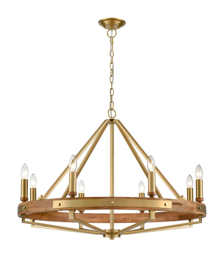 Funale Interior Candelabra Natural Wood / Oak Wood 8-Light Pendant Light - Oak Wood Satin Brass Hardware