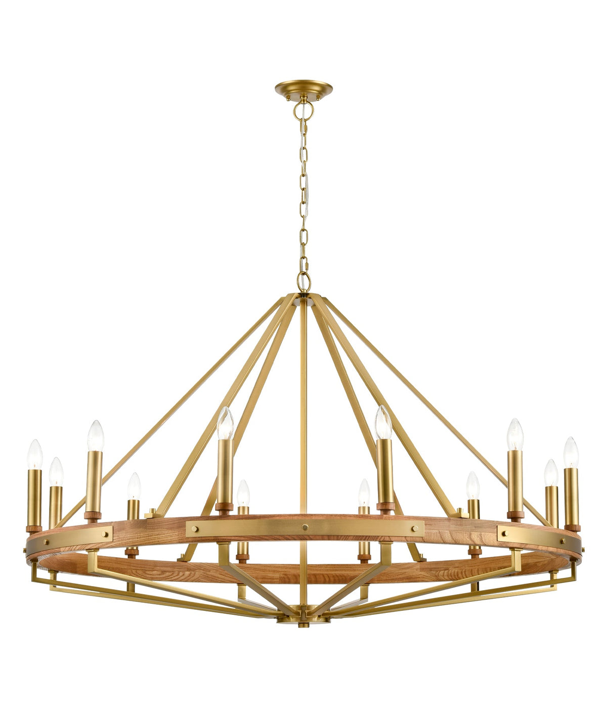 Funale Interior Candelabra Natural Wood / Oak Wood 12-Light Pendant Light - Oak Wood Satin Brass Hardware