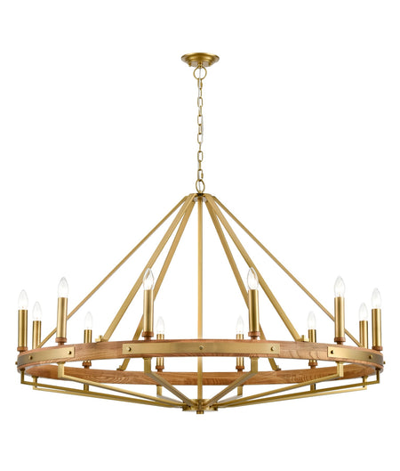 Funale Interior Candelabra Natural Wood / Oak Wood 12-Light Pendant Light - Oak Wood Satin Brass Hardware