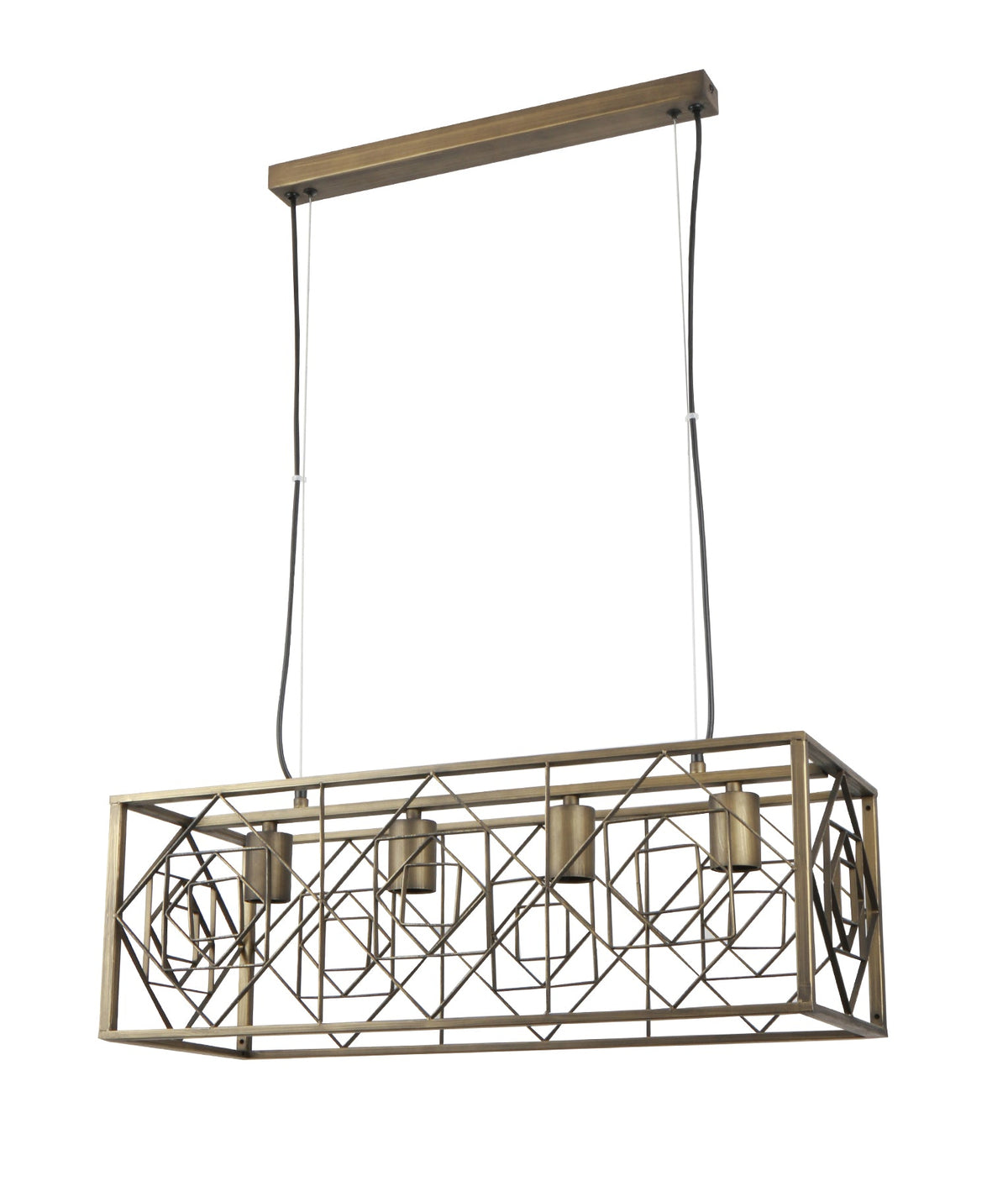 Gaggia Interior Rectangular Imitation Antique Brass Cage Pendant Light
