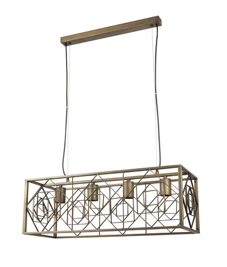 Gaggia Interior Rectangular Imitation Antique Brass Cage Pendant Light