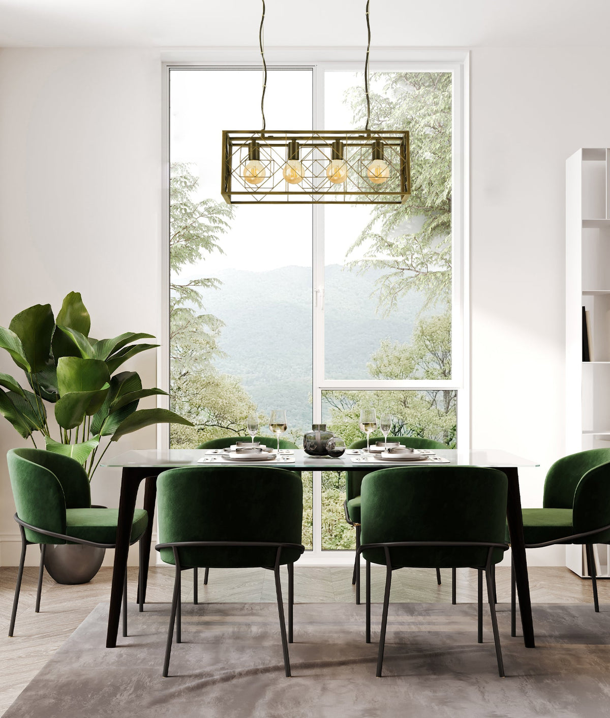 Gaggia Interior Rectangular Imitation Antique Brass Cage Pendant Light