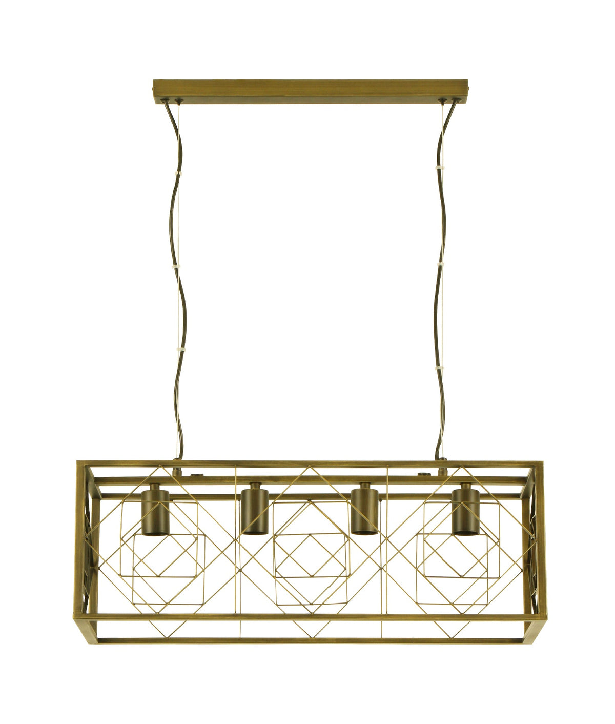 Gaggia Interior Rectangular Imitation Antique Brass Cage Pendant Light