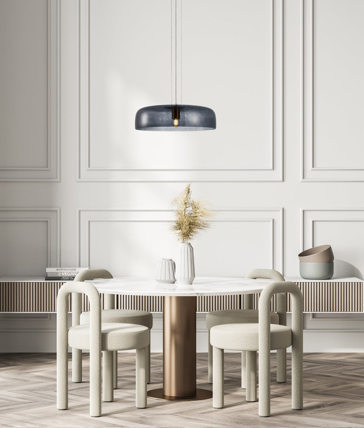 Gelatina Interior Dome Glass with Brass Highlight Pendant Light - Smokey Black