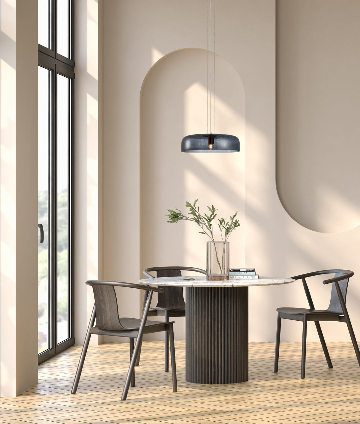 Gelatina Interior Dome Glass with Brass Highlight Pendant Light - Smokey Black