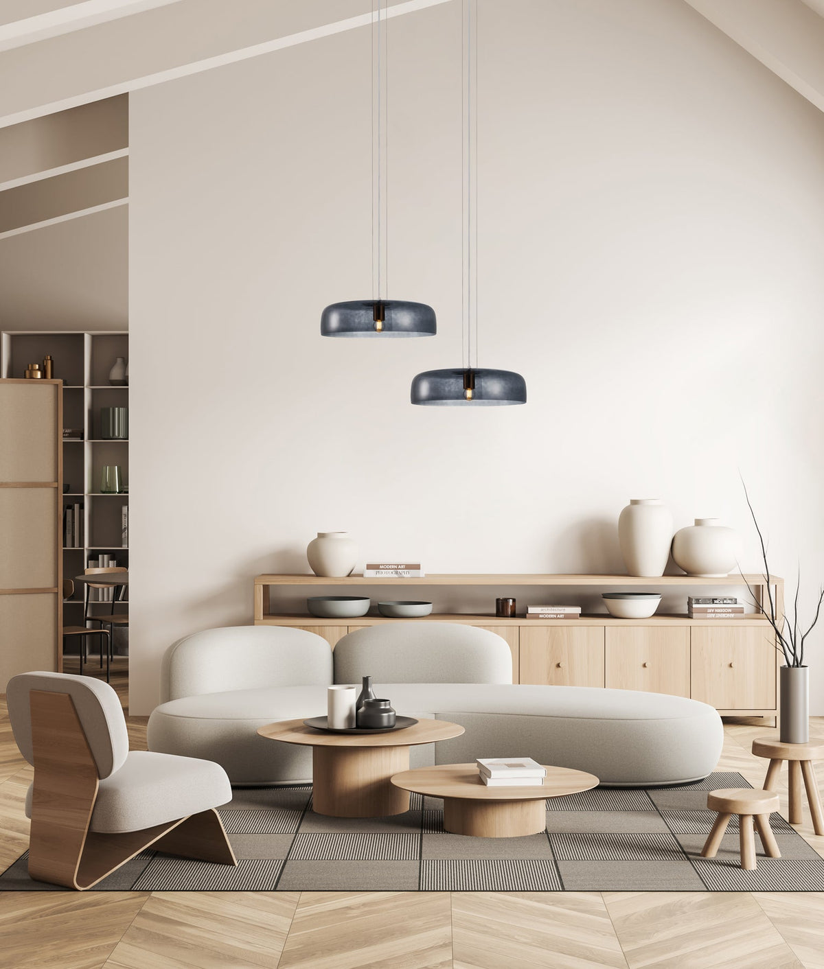 Gelatina Interior Dome Glass with Brass Highlight Pendant Light - Smokey Black
